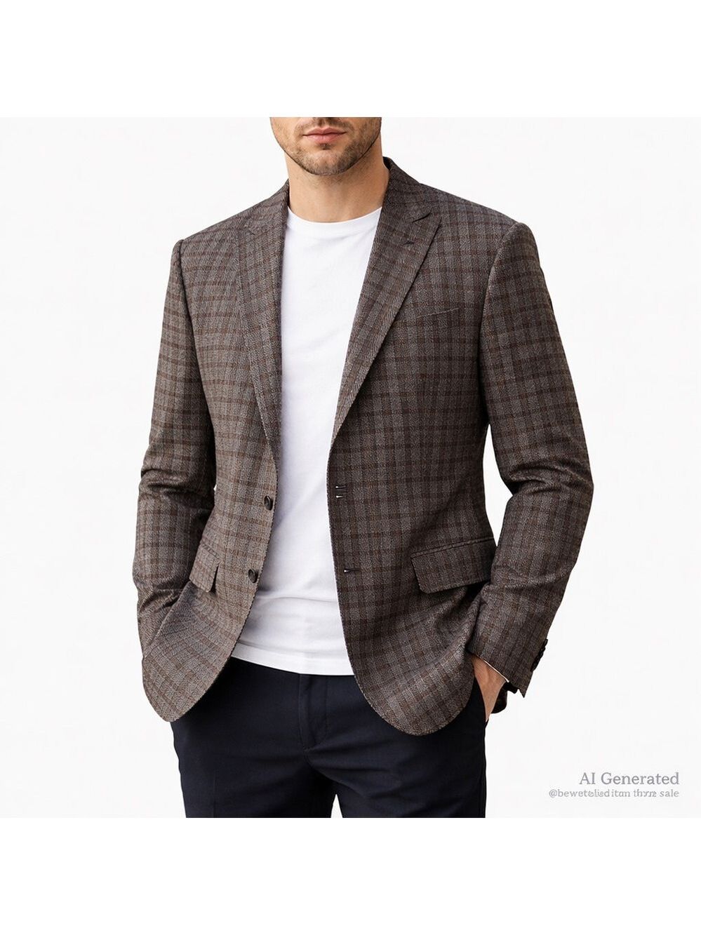 Brown Check Blazer 36R Slim Fit Smart Casual Office Jacket Men